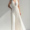 Ivory Halter Neck Chiffon Pleated Long Formal Dress