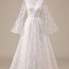 Ivory Lace Flare Sleeves A-Line Wedding Dress