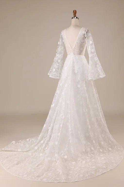 Ivory Lace Flare Sleeves A-Line Wedding Dress