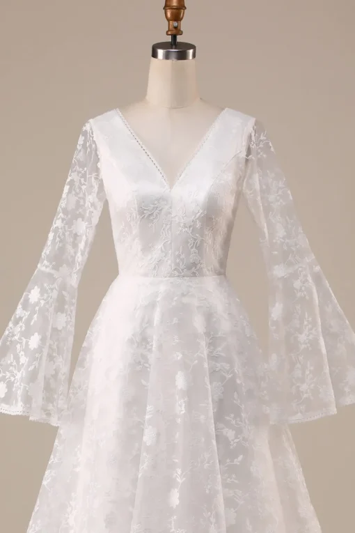 Ivory Lace Flare Sleeves A-Line Wedding Dress