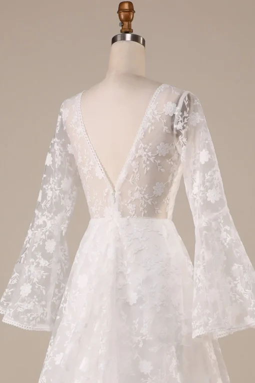 Ivory Lace Flare Sleeves A-Line Wedding Dress