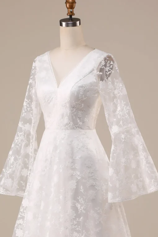 Ivory Lace Flare Sleeves A-Line Wedding Dress