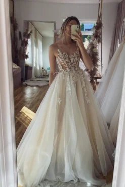 Ivory Long Prom Dress with Appliques