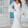 Ivory Mermaid Lace Flare Sleeves Wedding Dress
