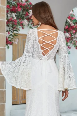 Ivory Mermaid Lace Flare Sleeves Wedding Dress