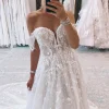 Ivory Off the Shoulder Long Lace Mermaid Wedding Dress with Appliques