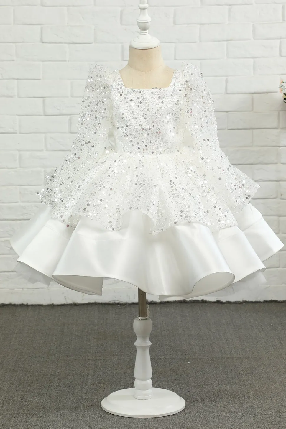 Ivory Sequins Flower Girl Dress with Bow