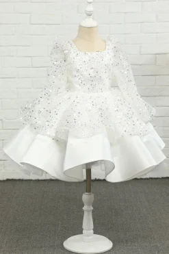 Ivory Sequins Flower Girl Dress with Bow