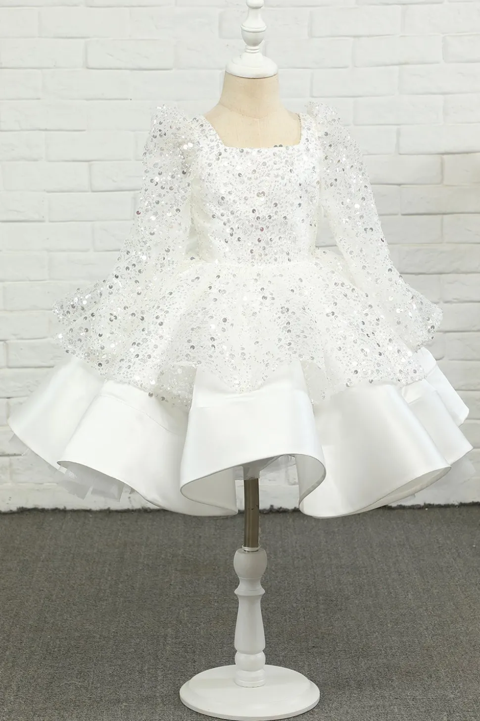Ivory Sequins Flower Girl Dress with Bow