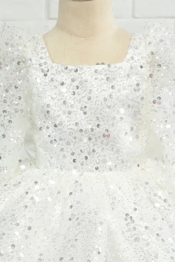 Ivory Sequins Flower Girl Dress with Bow
