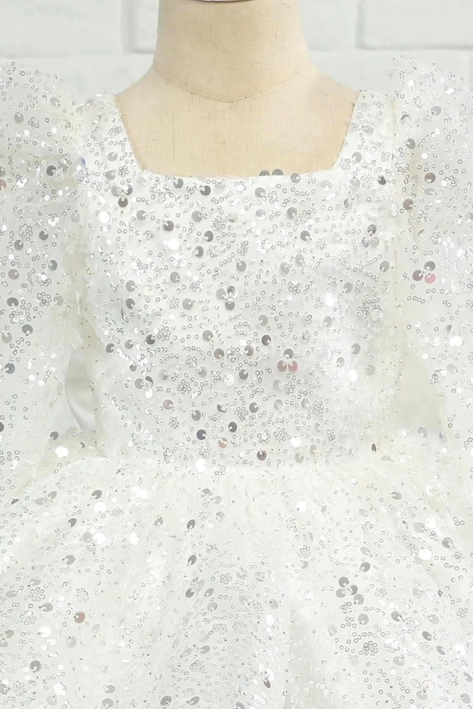 Ivory Sequins Flower Girl Dress with Bow