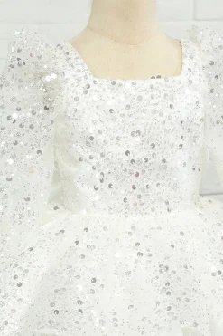 Ivory Sequins Flower Girl Dress with Bow