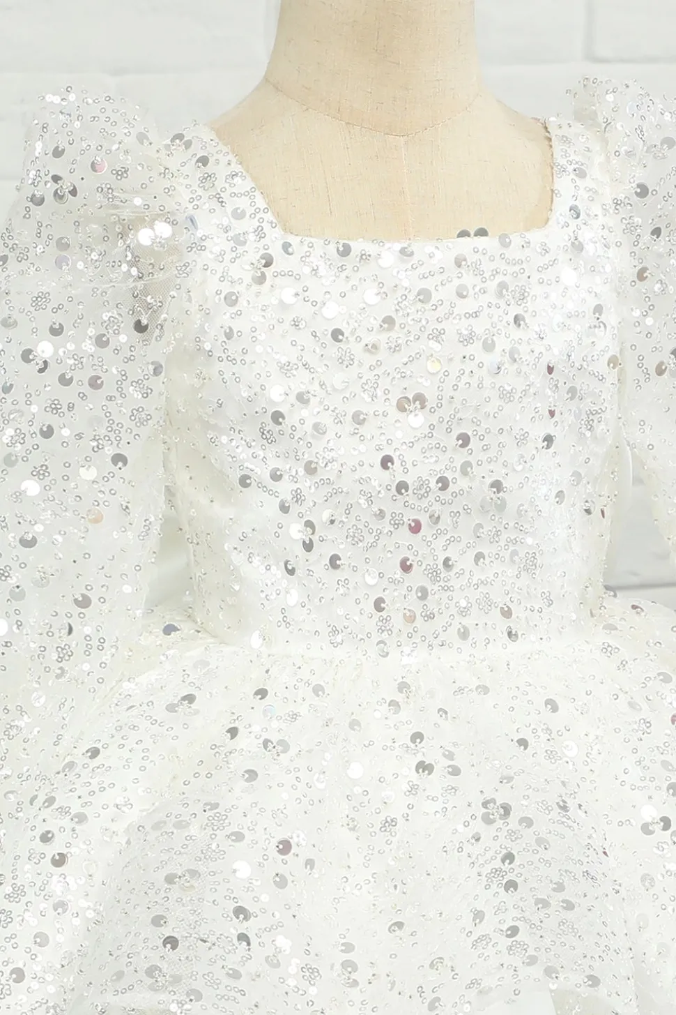 Ivory Sequins Flower Girl Dress with Bow