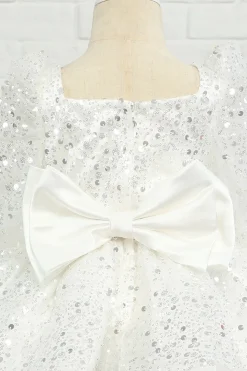 Ivory Sequins Flower Girl Dress with Bow