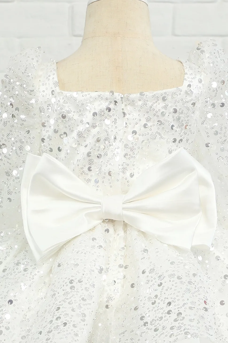 Ivory Sequins Flower Girl Dress with Bow