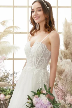 Ivory Spaghetti Straps A line Tulle Wedding Dress