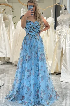 Lavendar Printed A-line Off The Shoulder Prom Dress