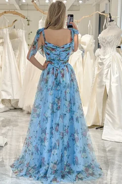 Lavendar Printed A-line Off The Shoulder Prom Dress