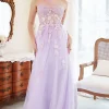 Lavender A-Line Halter Prom Dress With Embroidery