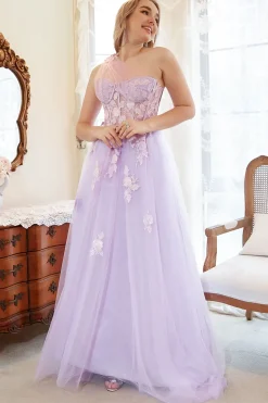 Lavender A-Line Halter Prom Dress With Embroidery