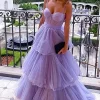 Lavender Layered Corset Princess Prom Dress with Bow