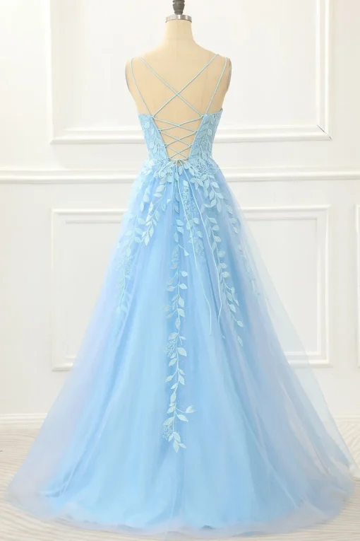 Lavender Tulle A Line Prom Dress with Appliques