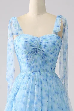 Light Blue A-Line Spaghetti Straps Long Prom Dress