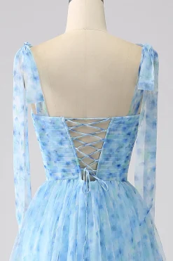 Light Blue A-Line Spaghetti Straps Long Prom Dress