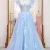 Light Blue A-line Tulle Corset Prom Dress with Appliques