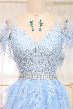 Light Blue A-line Tulle Corset Prom Dress with Appliques