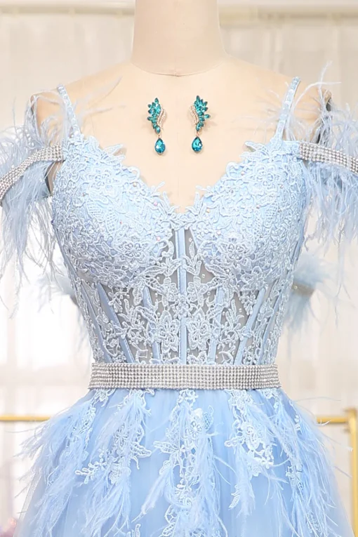 Light Blue A-line Tulle Corset Prom Dress with Appliques