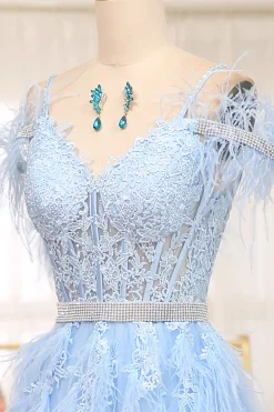 Light Blue A-line Tulle Corset Prom Dress with Appliques