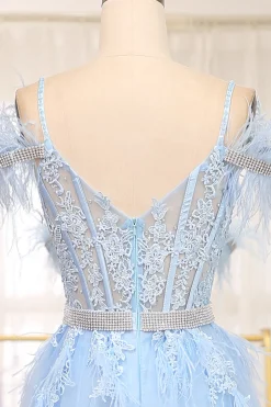 Light Blue A-line Tulle Corset Prom Dress with Appliques