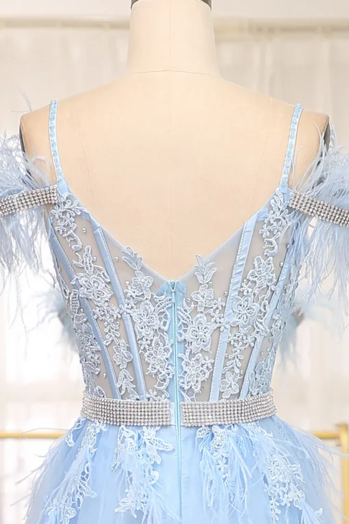 Light Blue A-line Tulle Corset Prom Dress with Appliques