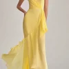 Light Yellow Halter Neck Mermaid Chiffon Long Wedding Guest Dress