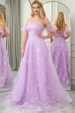 Lilac A Line Strapless Long Corset Prom Dress