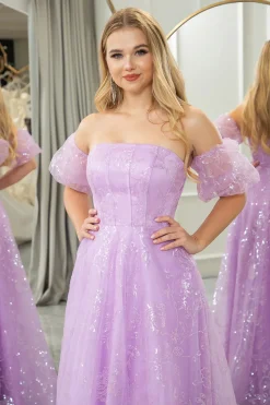 Lilac A Line Strapless Long Corset Prom Dress
