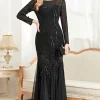 Long Sleeves Mermaid Sequins Formal Dress