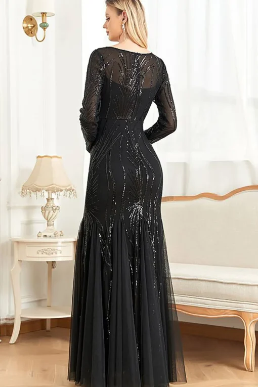 Long Sleeves Mermaid Sequins Formal Dress