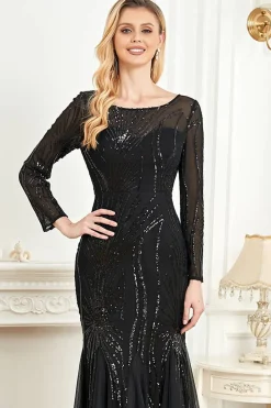 Long Sleeves Mermaid Sequins Formal Dress