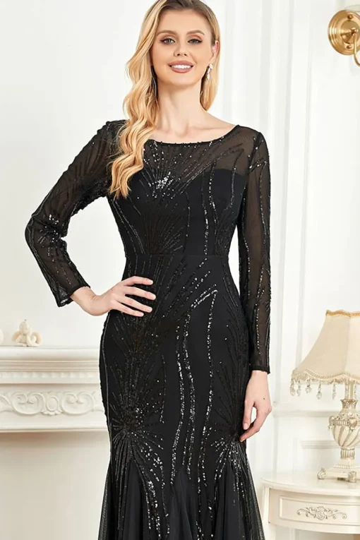 Long Sleeves Mermaid Sequins Formal Dress