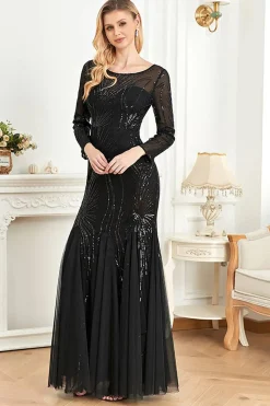 Long Sleeves Mermaid Sequins Formal Dress
