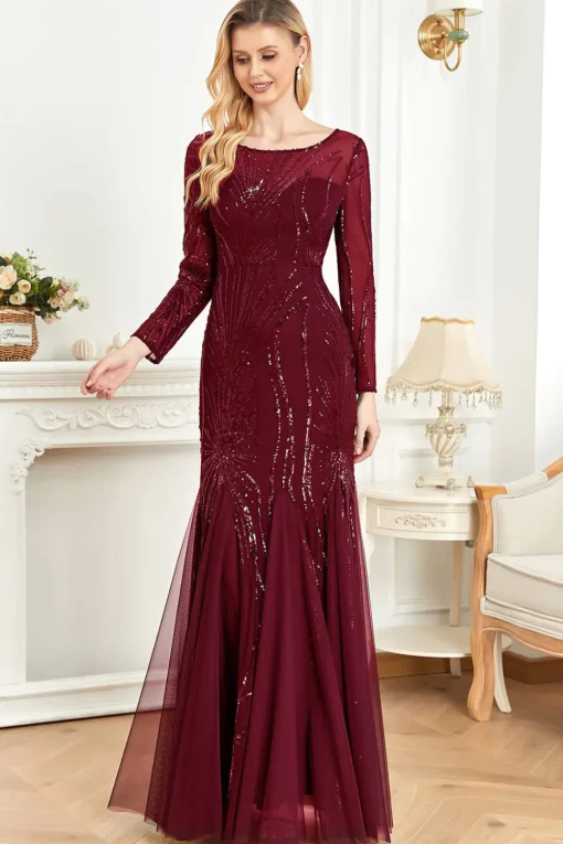 Long Sleeves Mermaid Sequins Formal Dress