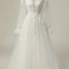 Luxurious A Line Off the Shoulder White Wedding Dress with Appliques