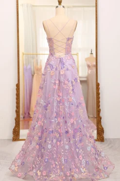 Mauve A-Line Spaghetti Straps Prom Dress with Appliques