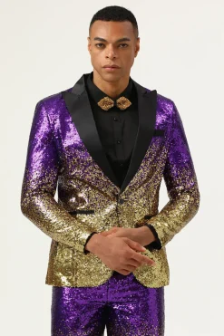 Men's 2 Piece Ombre Sequins Purple Slim Fit Notched Lapel Prom Suits