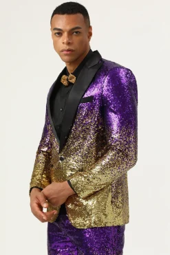 Men's 2 Piece Ombre Sequins Purple Slim Fit Notched Lapel Prom Suits