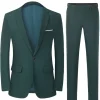 Men's Dark Green 2-Piece Notched Lapel Slim Fit Wedding Suits