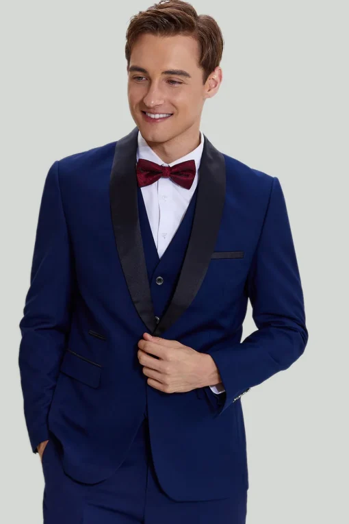 Men's Navy 3-piece One Button Slim Fit Prom Suits