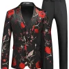 Men's Red Jacquard 3-Piece Notched Lapel Homecoming Suits